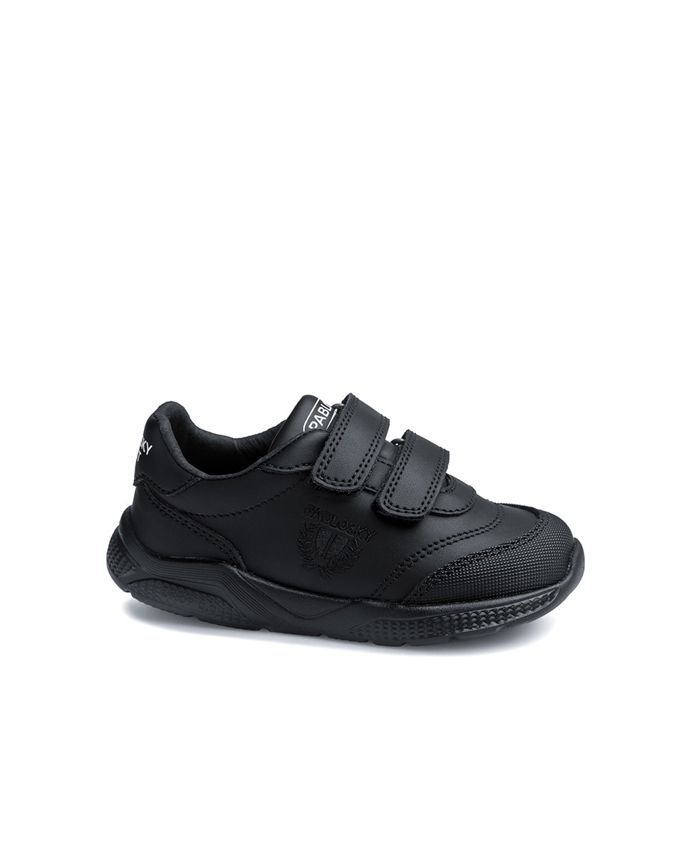 Zapatillas de niño de piel con cierre adherente deportivos para el cole - Pablosky - Negro Negro-1