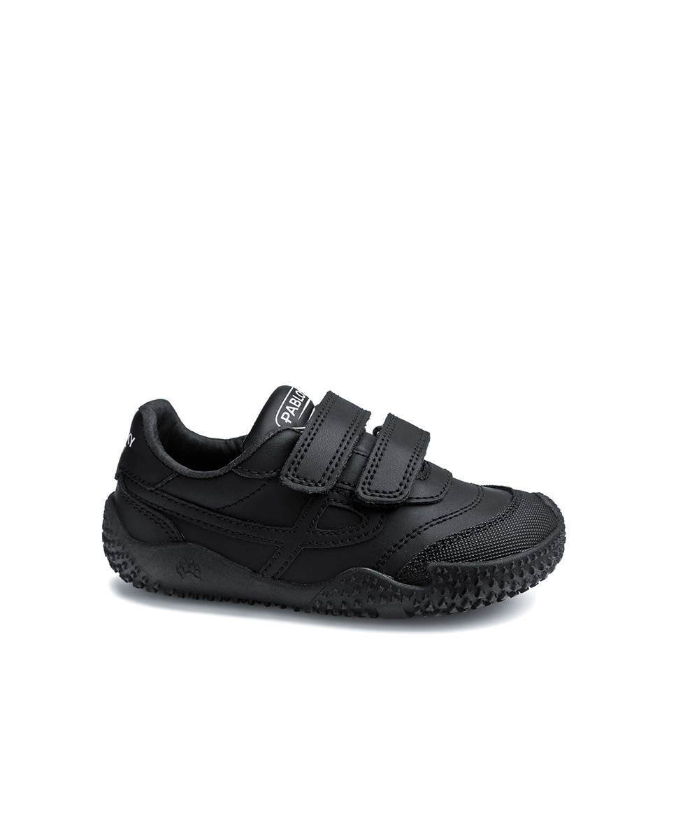 Zapatillas de niño de piel con cierre adherente deportivos para el cole - Pablosky - Negro Negro-1