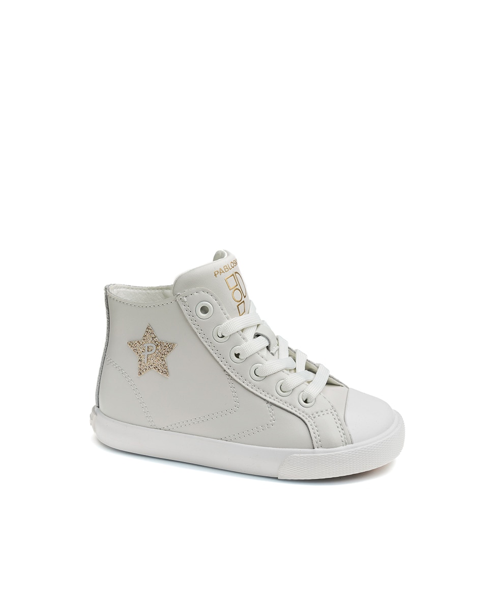 Imagen 1 de Zapatillas deportivas de niña pablosky barefoot de piel con cremallera - Blanco Blanco