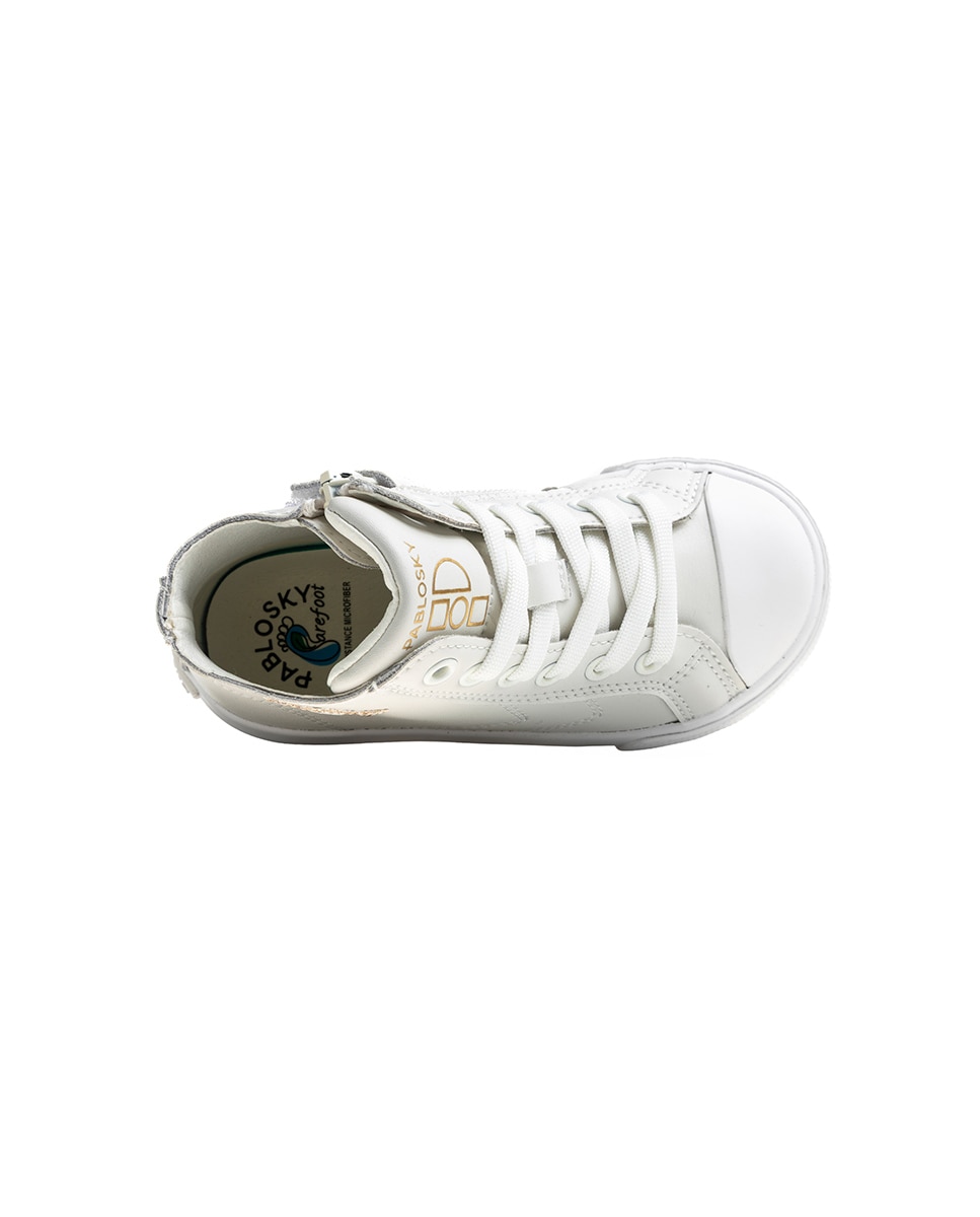 Imagen 5 de Zapatillas deportivas de niña pablosky barefoot de piel con cremallera - Blanco Blanco