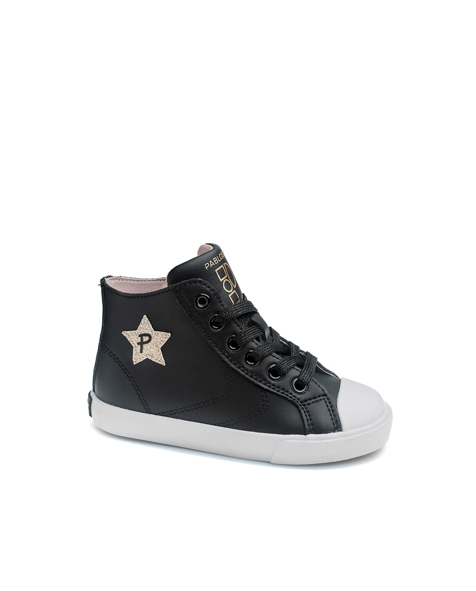 Imagen 1 de Zapatillas deportivas de niña pablosky barefoot de piel con cremallera - Negro Negro
