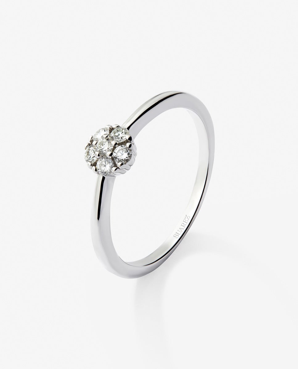 Anillo de oro de 18k con roseta de 6 diamantes en talla brillante con un total de 0,17 cts - SUAREZ - Blanco Blanco-1