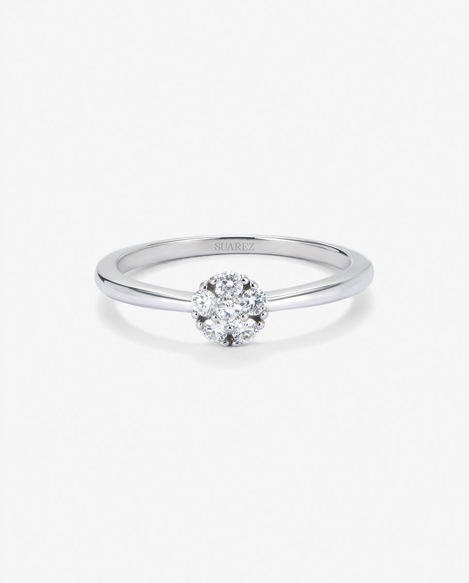 Anillo de oro de 18k con roseta de 6 diamantes en talla brillante con un total de 0,17 cts - SUAREZ - Blanco Blanco-3