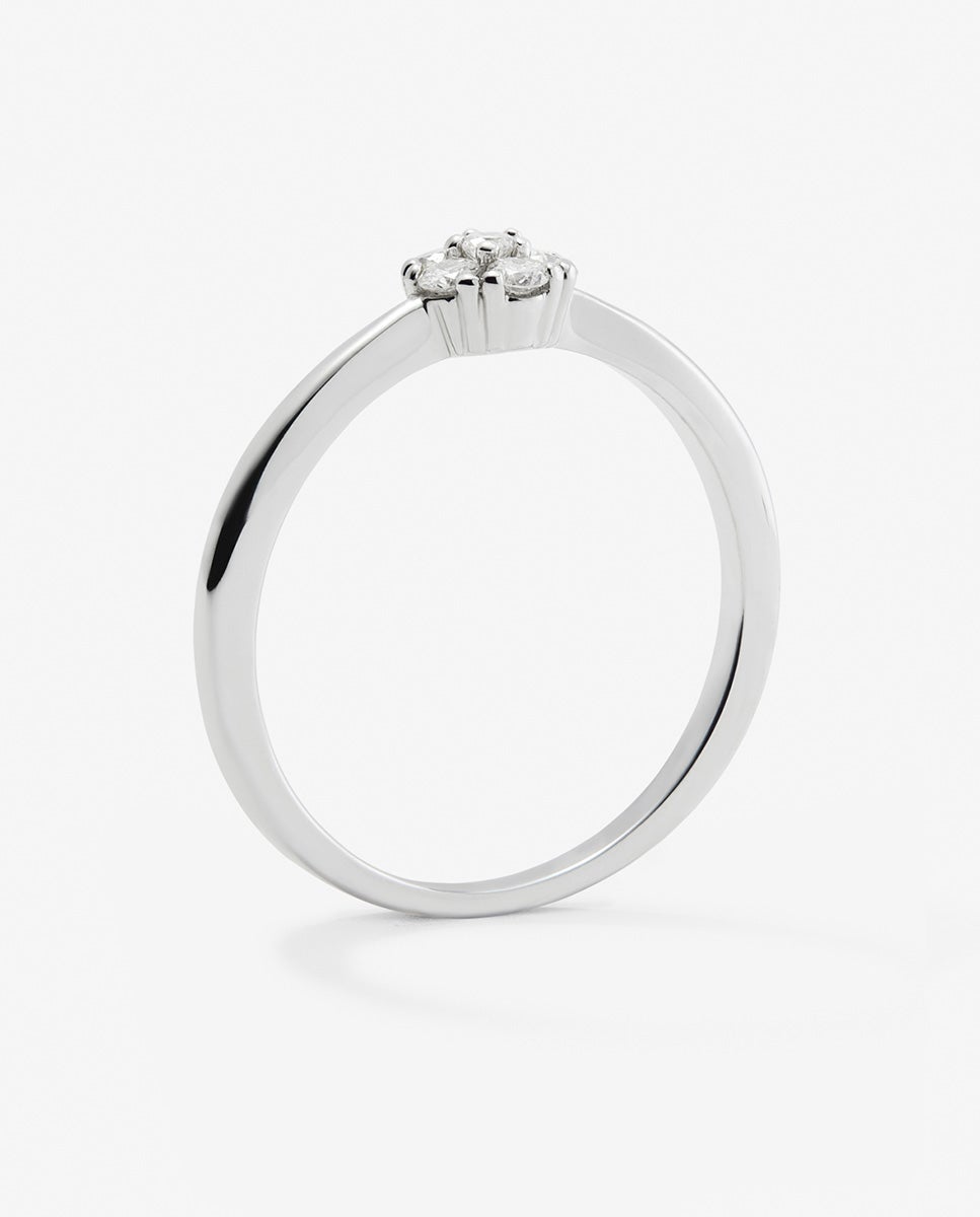 Anillo de oro de 18k con roseta de 6 diamantes en talla brillante con un total de 0,17 cts - SUAREZ - Blanco Blanco-5