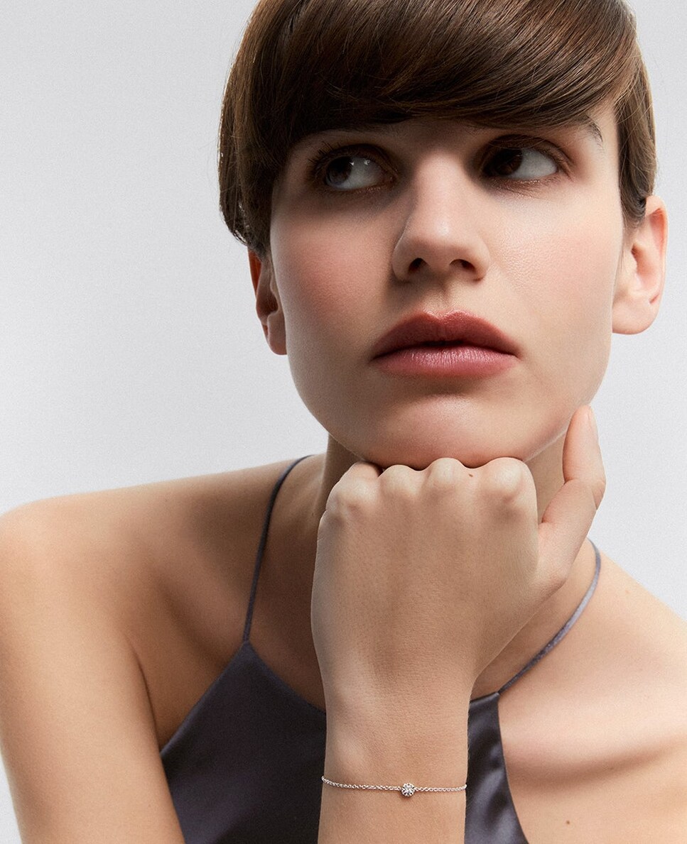 Pulsera de oro blanco de 18K con diamantes en talla brillante Blanco-4