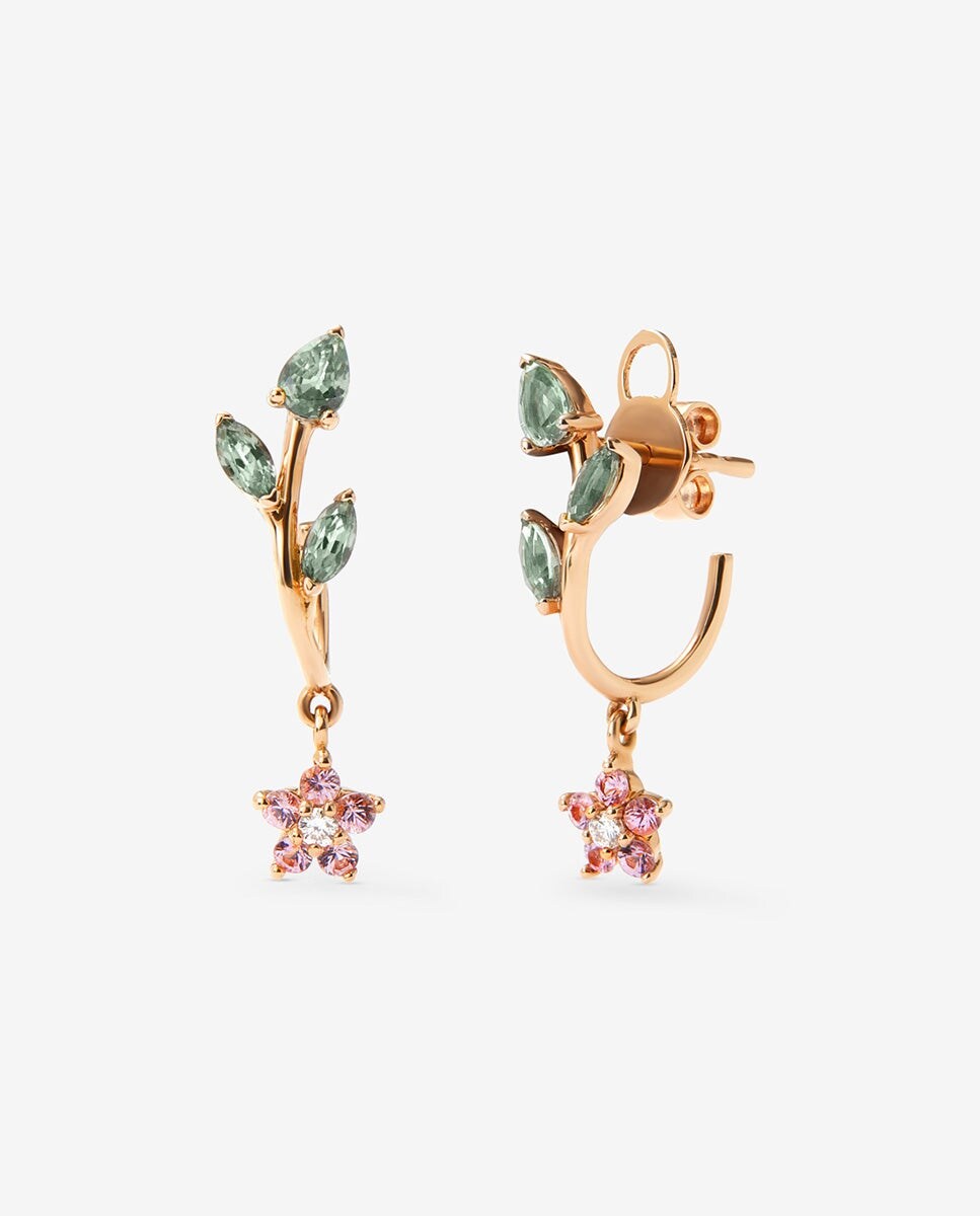 Pendientes de oro rosa de 18K con zafiros rosas y verdes en talla brillante de 1 cts Blanco / Plata / Rosa-1