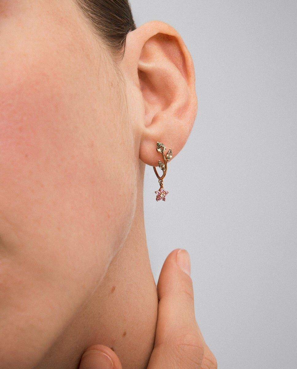 Pendientes de oro rosa de 18K con zafiros rosas y verdes en talla brillante de 1 cts Blanco / Plata / Rosa-2