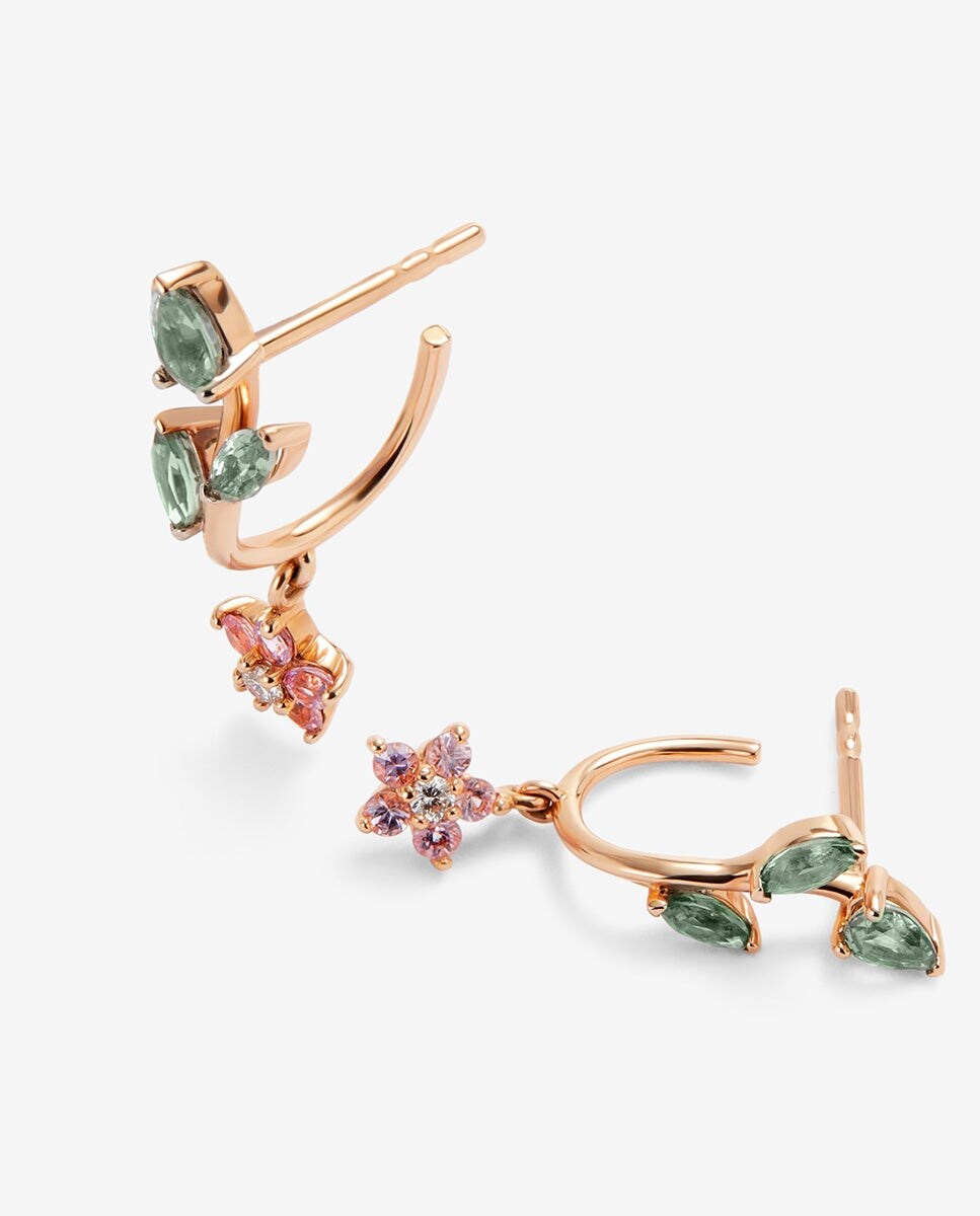 Pendientes de oro rosa de 18K con zafiros rosas y verdes en talla brillante de 1 cts Blanco / Plata / Rosa-3