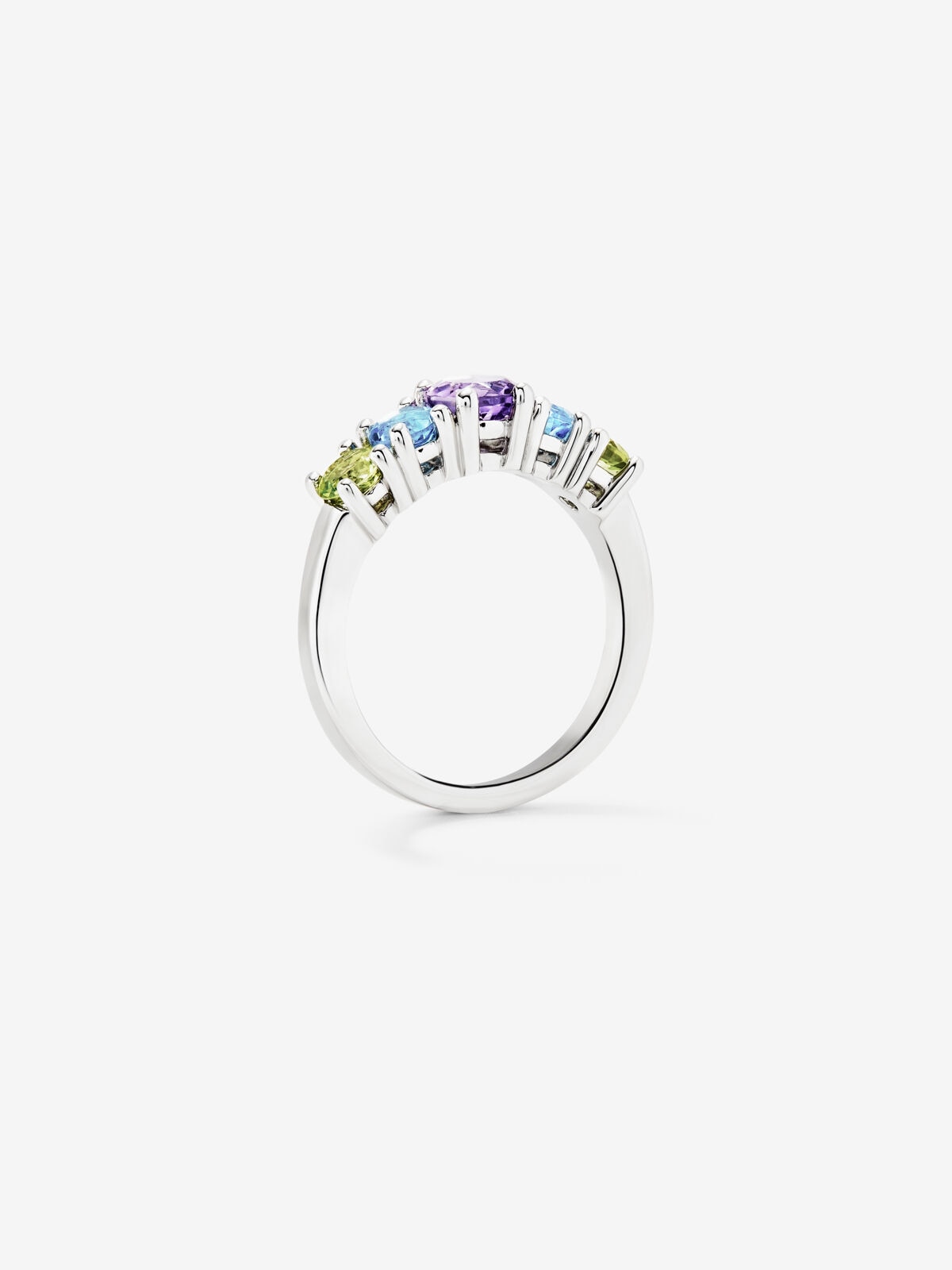 Anillo cinquillo de plata 925 con 2 peridotos, una amatista morada, y topacios azul swiss en talla brillante - SUAREZ - Multicolor Multicolor-5