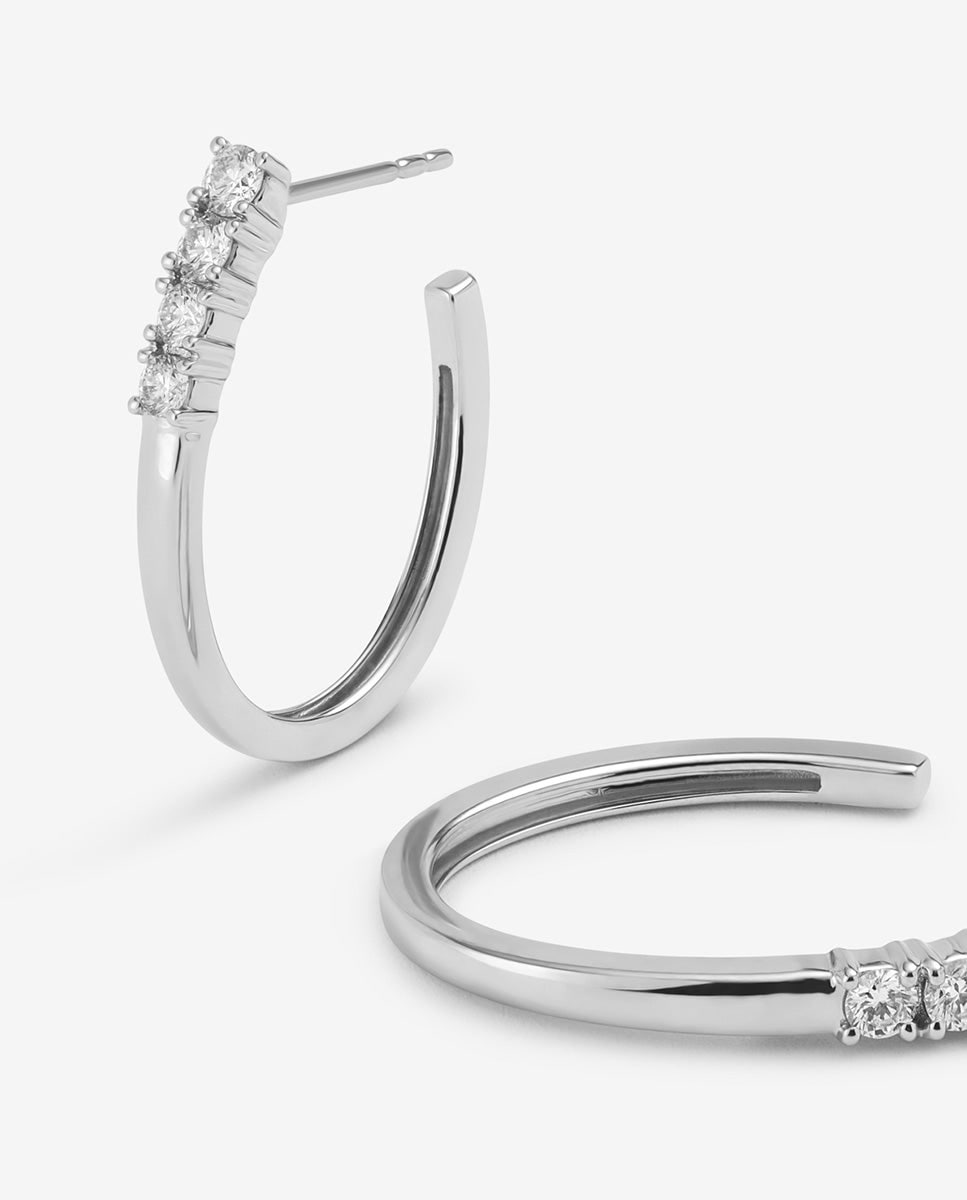 Pendientes de aro de oro blanco de 18K con diamantes en talla brillante con un total de 0,49 cts Blanco-3