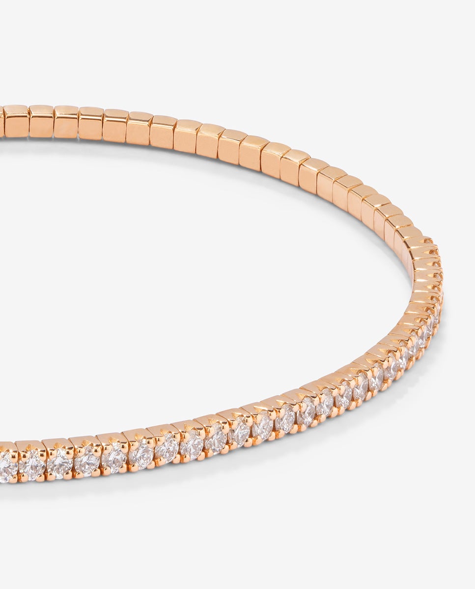 Pulsera rígida de oro rosa de 18k con 42 diamantes blancos en talla ...