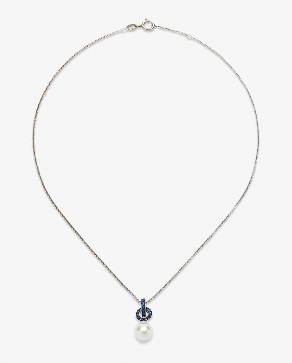 Colagante cadena de plata 925 con perla akoya y aro de 21 zafiros azules - SUAREZ - Blanco / Plata / Rosa Blanco / Plata / Rosa-1