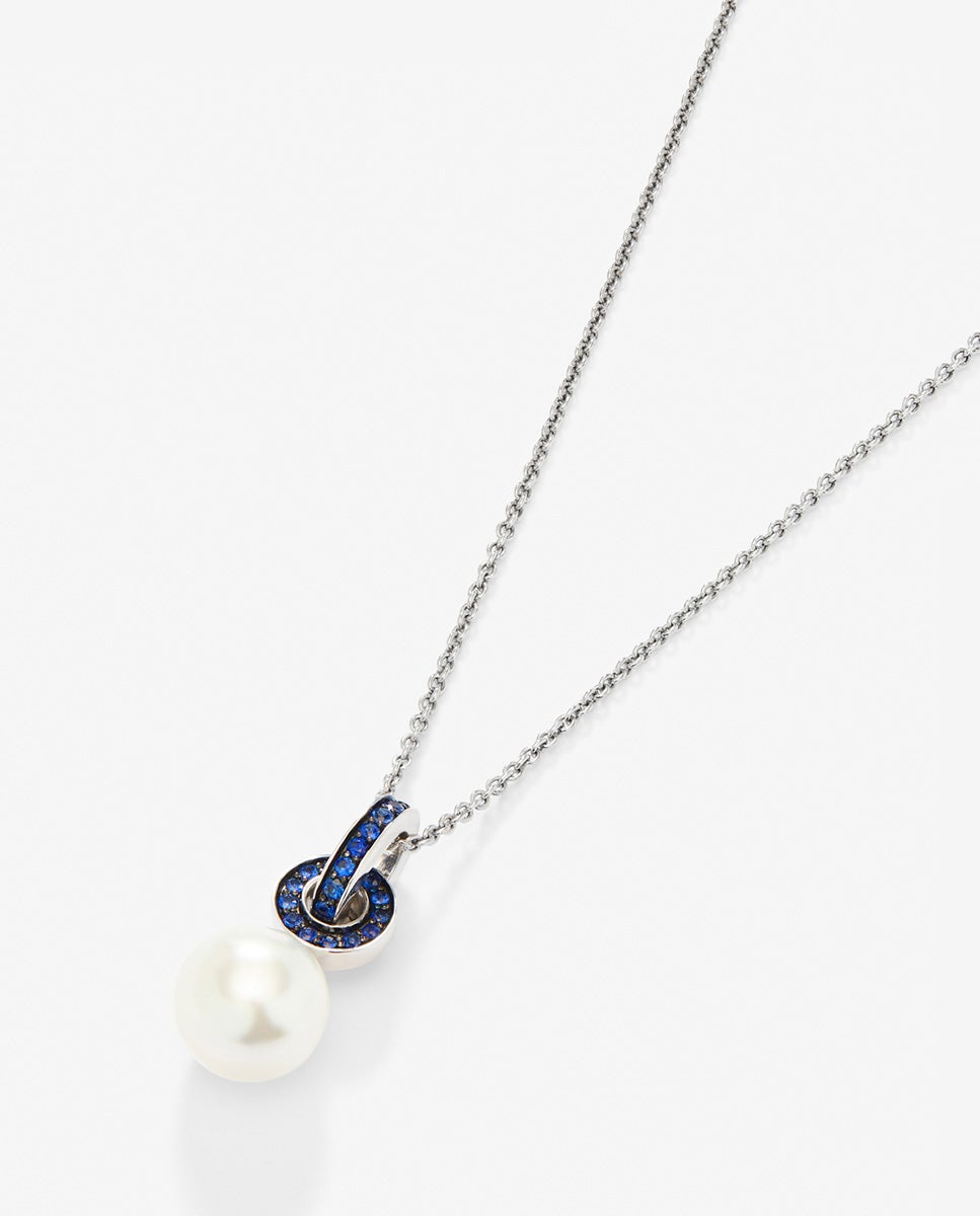 Colagante cadena de plata 925 con perla akoya y aro de 21 zafiros azules - SUAREZ - Blanco / Plata / Rosa Blanco / Plata / Rosa-2