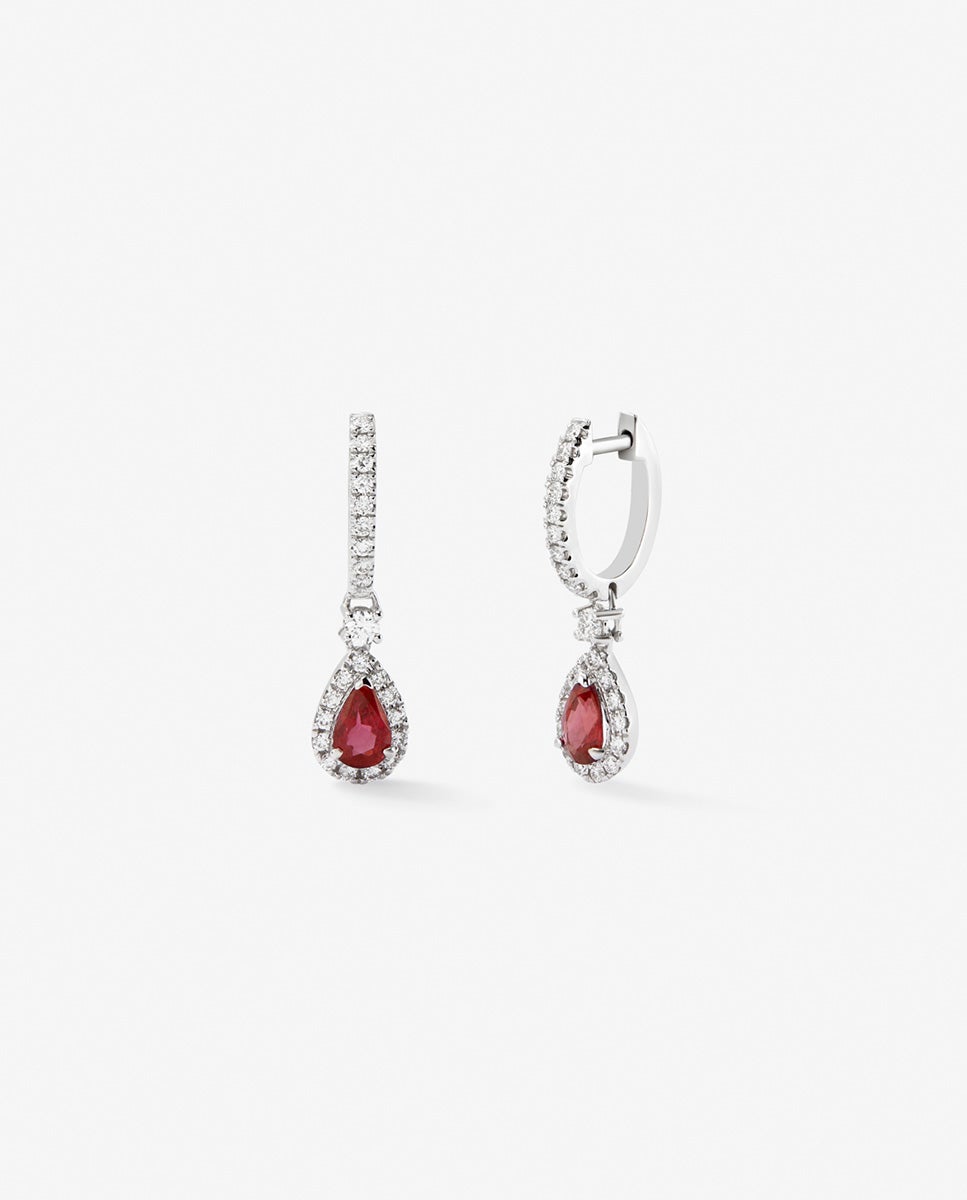 Pendientes de oro blanco de 18k con rubíes rojo intenso en talla pera de 0,88 cts y diamantes blancos en talla brillante de 0,48 cts Blanco / Rojo SUAREZ Blanco / Rojo-1