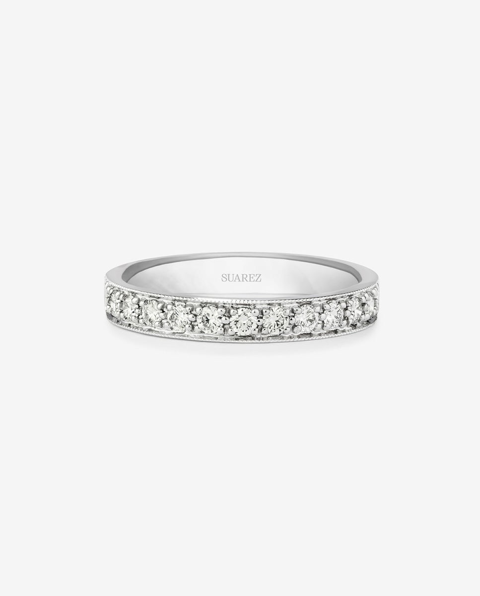 Media alianza de oro blanco de 18K con diamantes en talla brillante - SUAREZ - Blanco Blanco-3