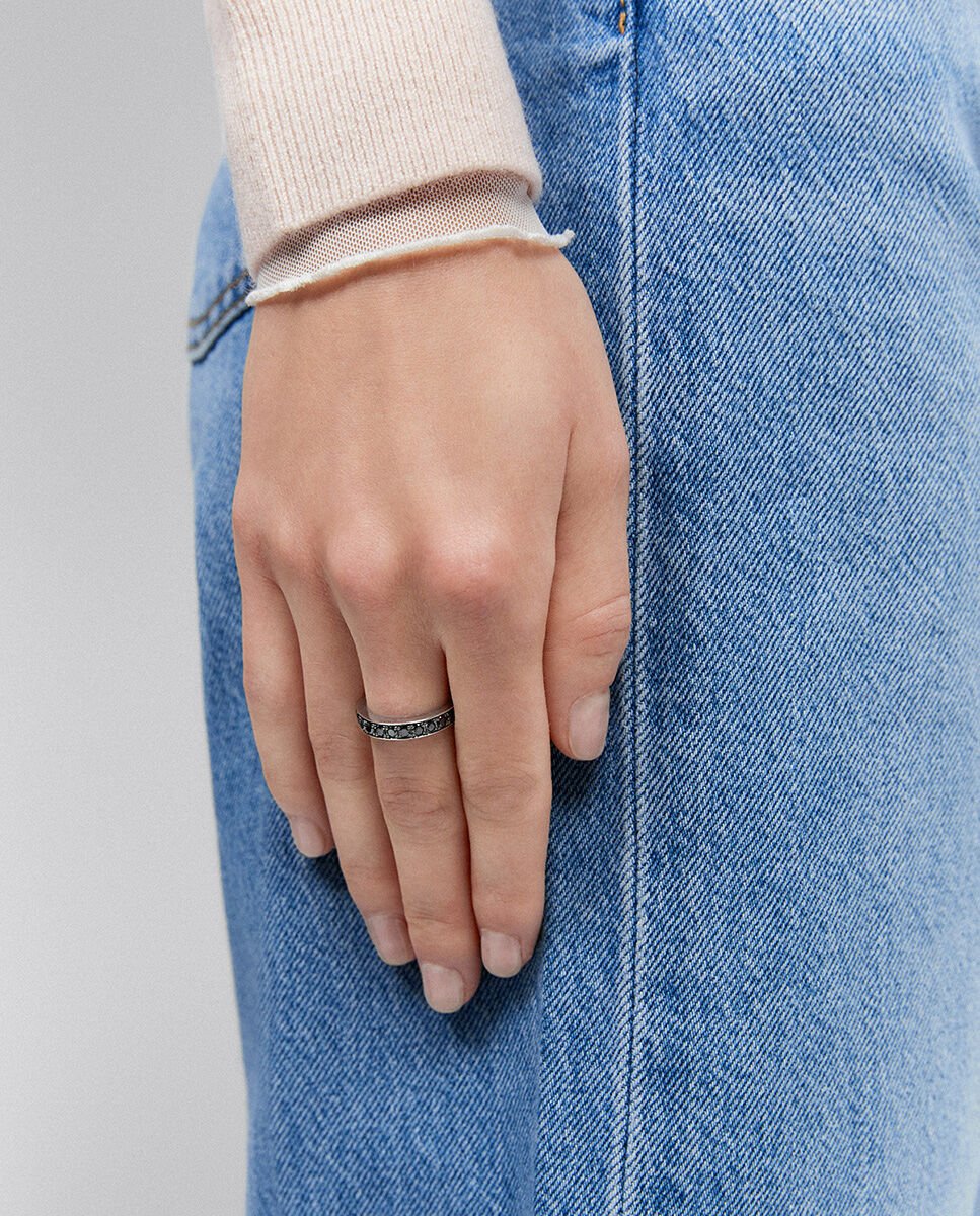 Anillo de plata 925 con espinelas negras en talla brillante - SUAREZ - Blanco / Negro Blanco / Negro-2
