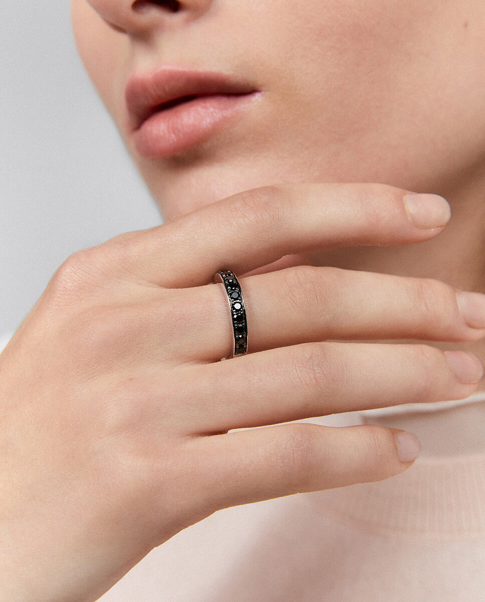 Anillo de plata 925 con espinelas negras en talla brillante - SUAREZ - Blanco / Negro Blanco / Negro-3