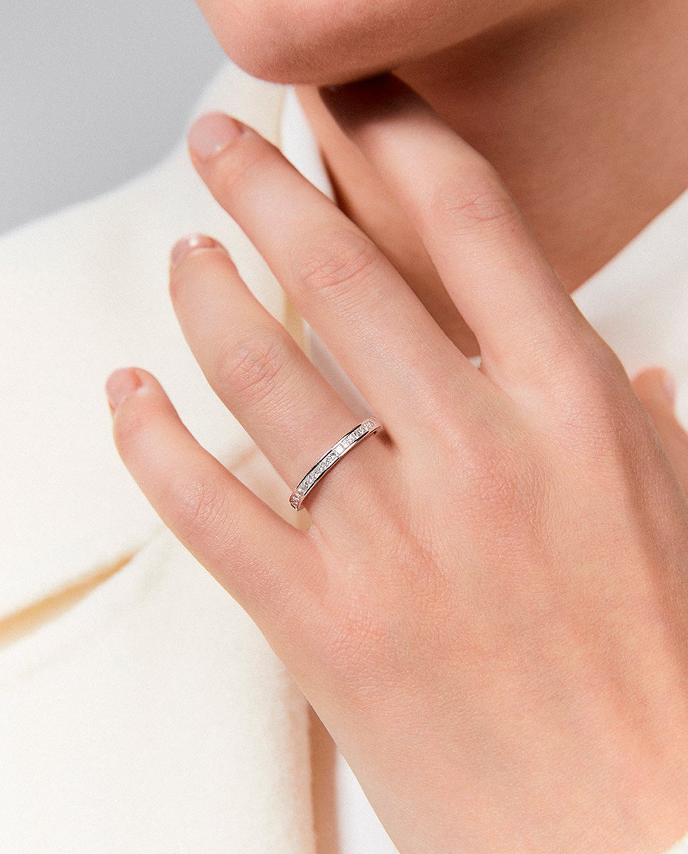Anillo de oro de 18k con 19 diamantes en talla princesa con un total de 0,29 cts - SUAREZ - Blanco Blanco-4