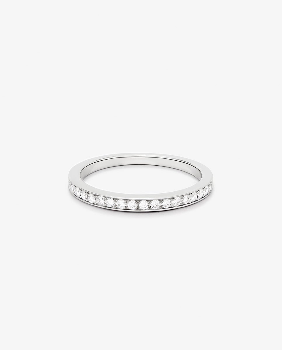 Media alianza de oro de 18K con diamantes en talla brillante - SUAREZ - Blanco Blanco-3