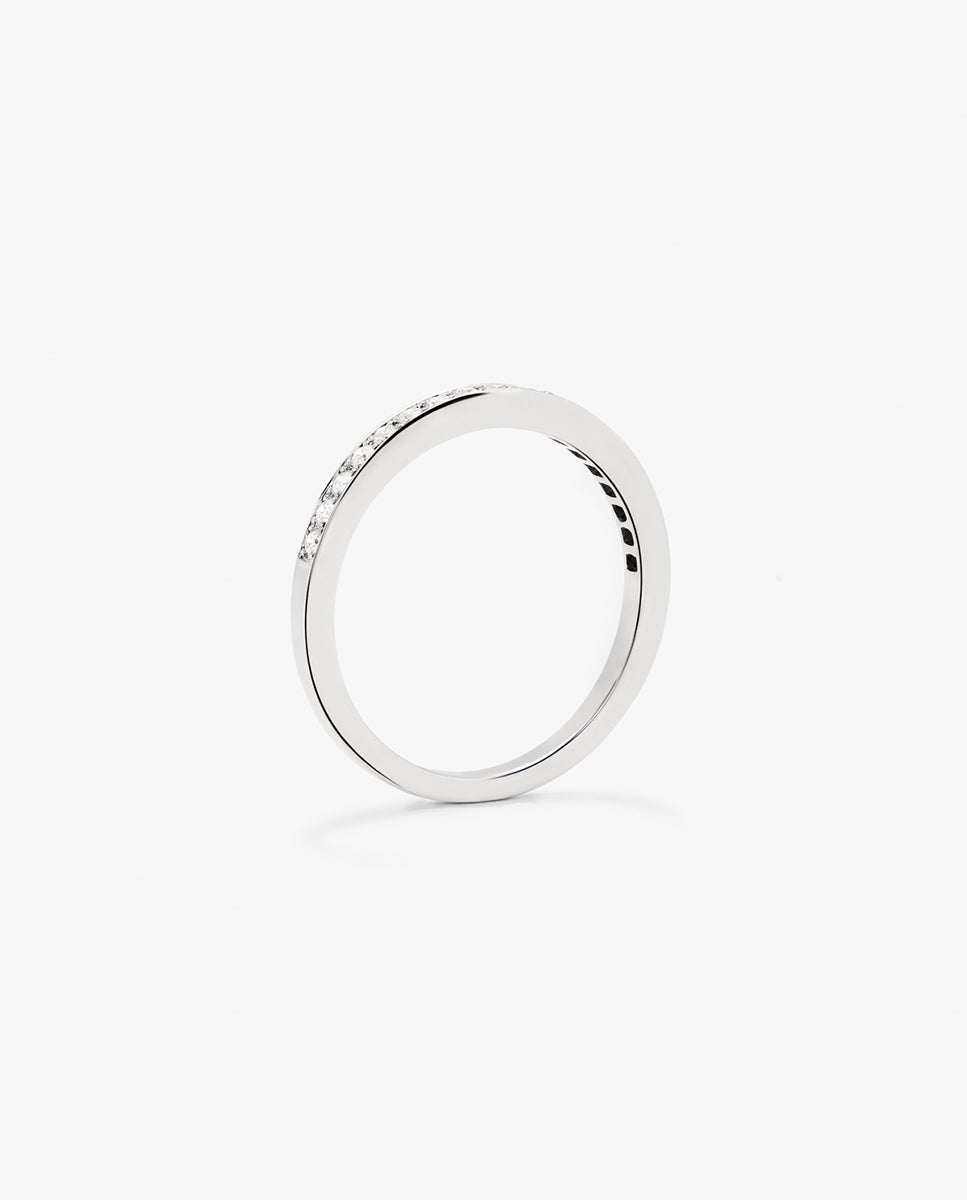 Media alianza de oro de 18K con diamantes en talla brillante - SUAREZ - Blanco Blanco-5
