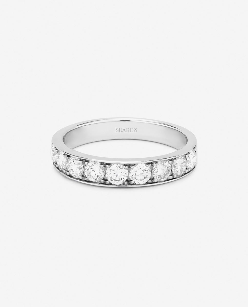 Media alianza de oro de 18K con diamantes en talla brillante - SUAREZ - Blanco Blanco-3