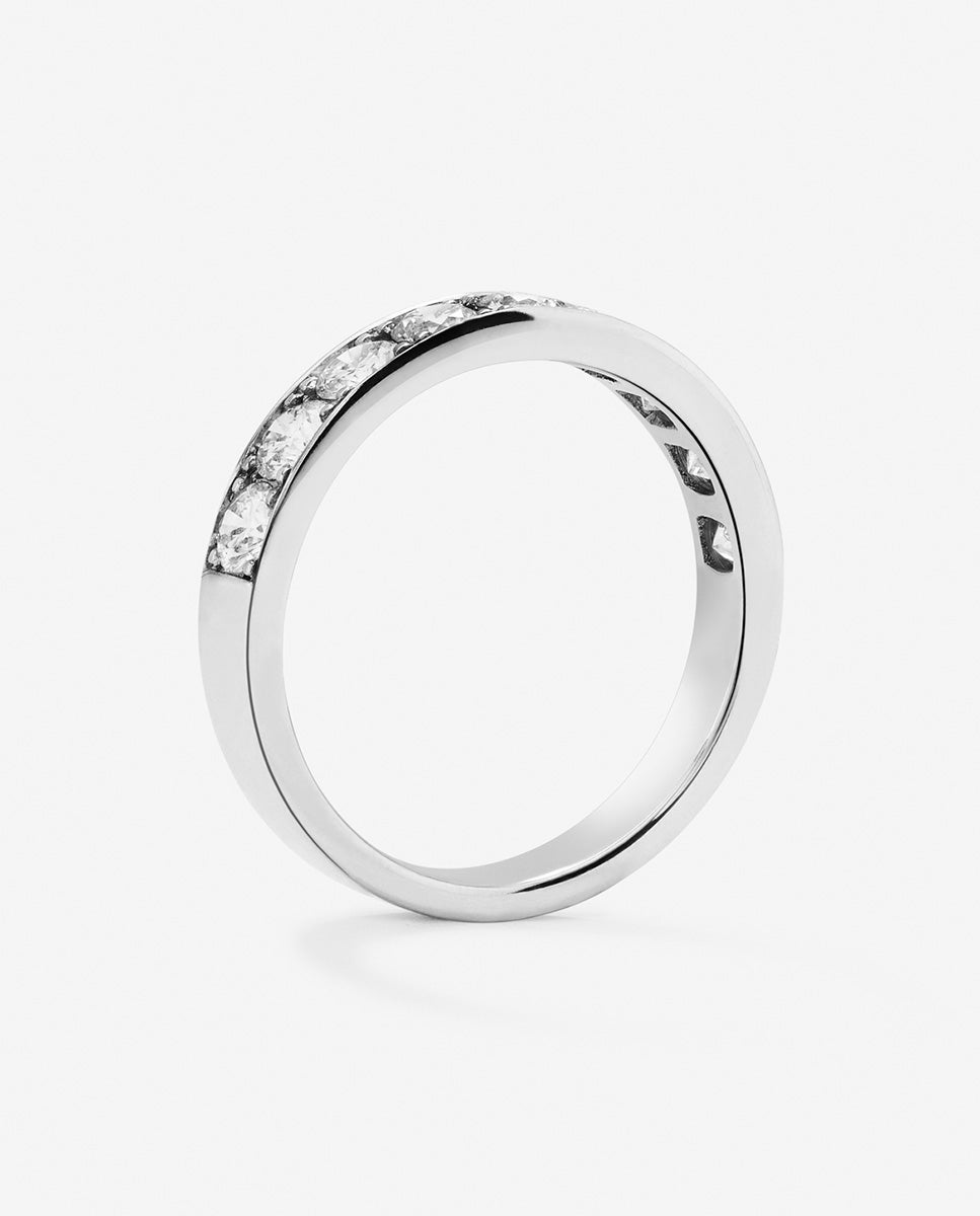 Media alianza de oro de 18K con diamantes en talla brillante - SUAREZ - Blanco Blanco-5