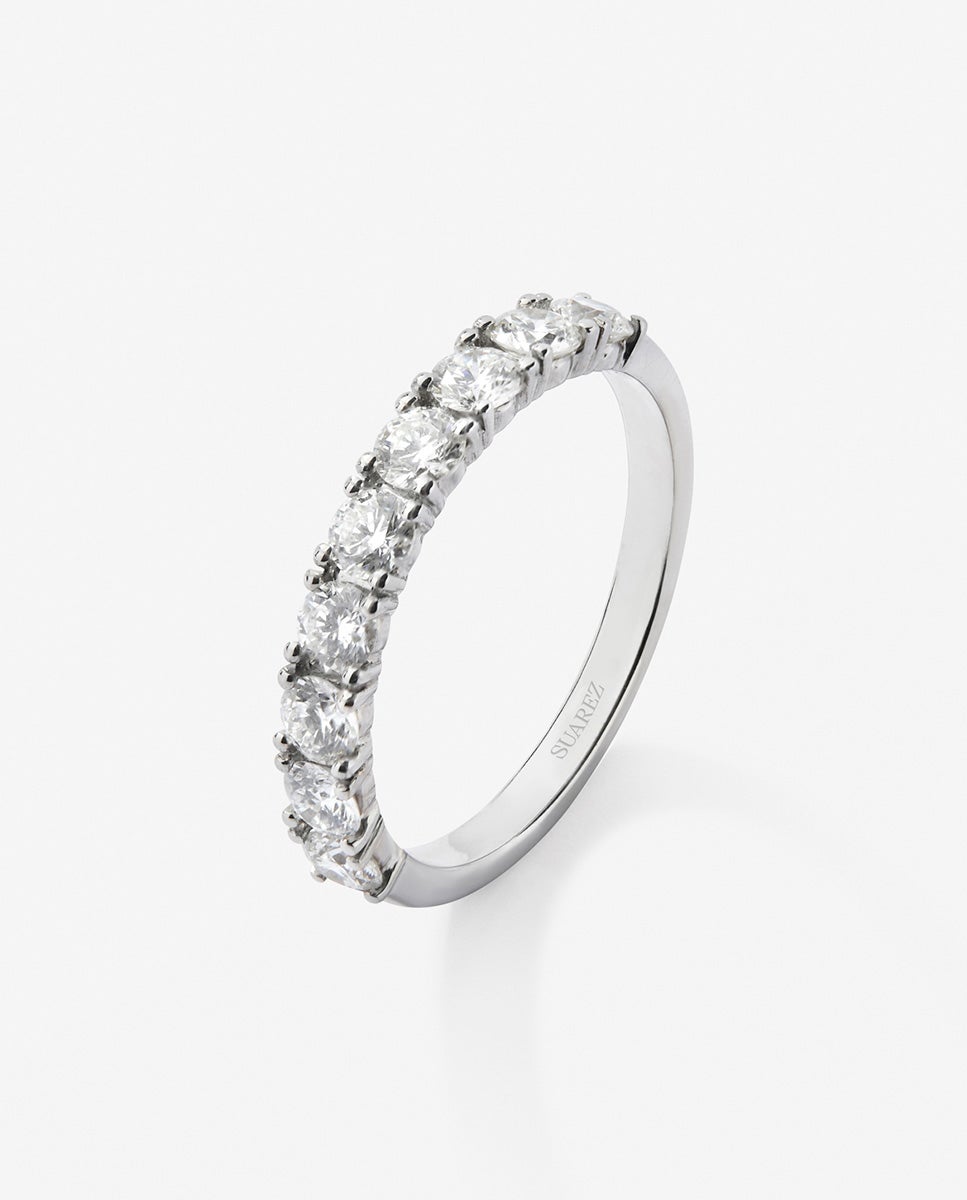 Imagen 0 de Anillo de oro blanco de 18k con 9 diamantes en talla brillante con un total de 0,91 cts Blanco
