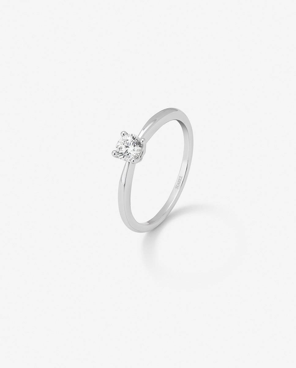 Imagen 0 de Anillo solitario de compromiso de oro blanco de 18k con diamante Blanco