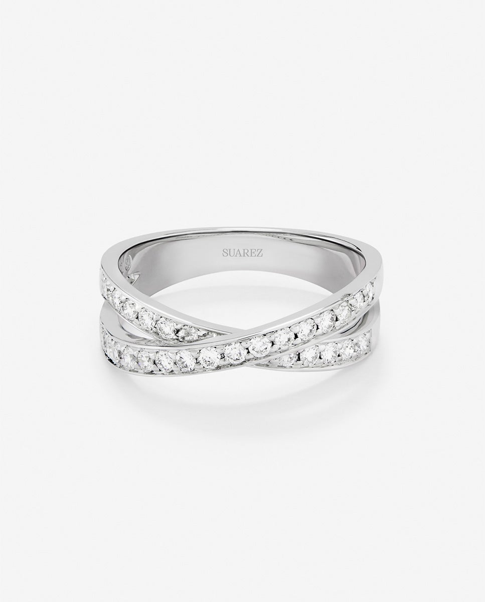 Anillo cruzado de oro de 18k con 30 diamantes en talla brillante con un total de 0,48 cts - SUAREZ - Blanco Blanco-3