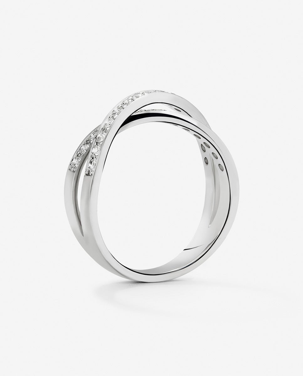 Anillo cruzado de oro de 18k con 30 diamantes en talla brillante con un total de 0,48 cts - SUAREZ - Blanco Blanco-5