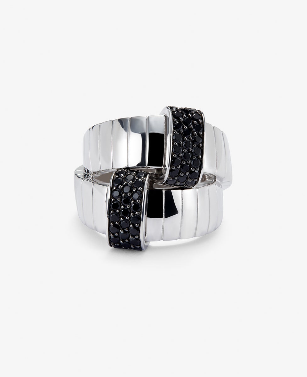Anillo ancho multibrazo de plata 925 con espinelas negras en talla brillante - SUAREZ - Negro Negro-1
