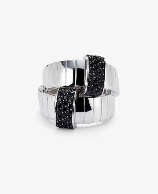 Imagen 0 de Anillo ancho multibrazo de plata 925 con espinelas negras en talla brillante