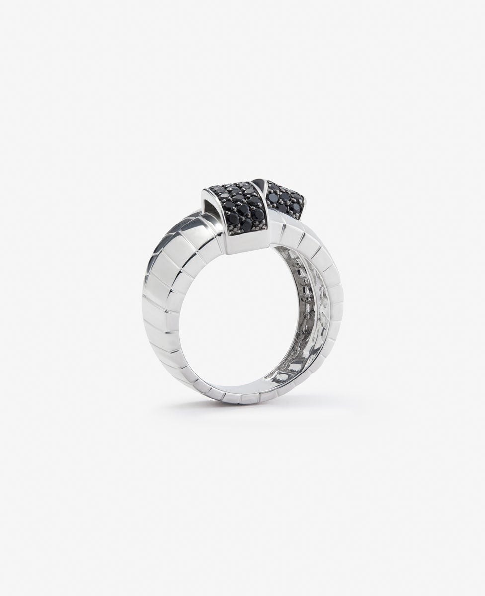 Anillo ancho multibrazo de plata 925 con espinelas negras en talla brillante - SUAREZ - Negro Negro-3