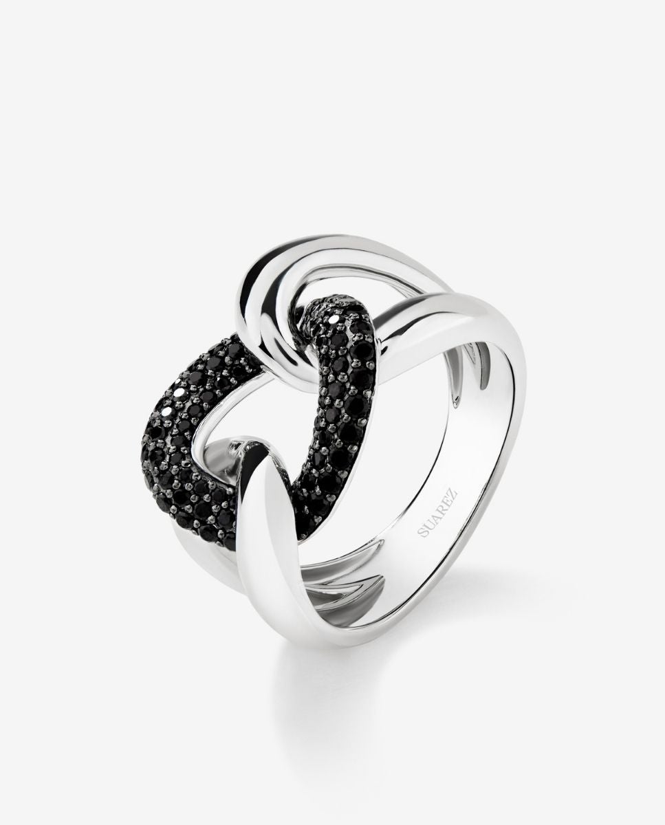 Imagen 1 de Anillo con nudo de plata 925 con espinelas Negro