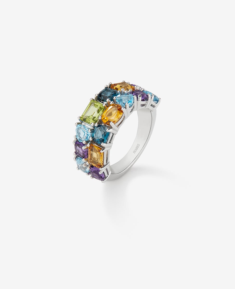 Imagen 1 de Media alianza doble de plata 925 con gemas multicolor Azul