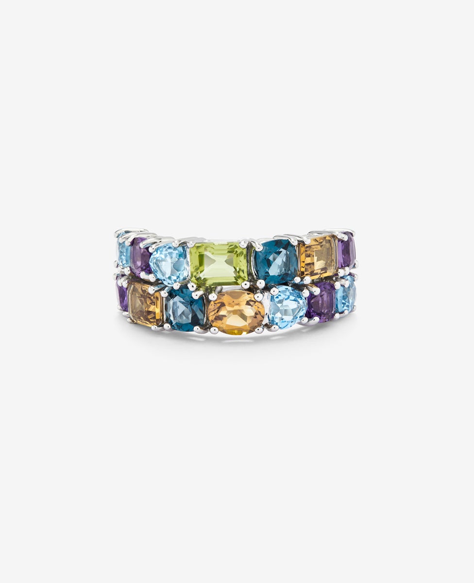 Imagen 2 de Media alianza doble de plata 925 con gemas multicolor - Azul Azul