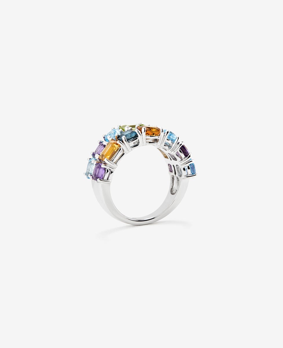 Imagen 3 de Media alianza doble de plata 925 con gemas multicolor - Azul Azul