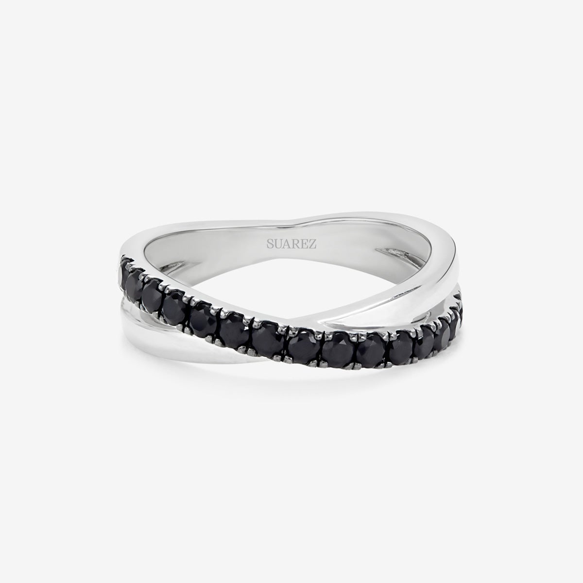 Anillo cruzado de plata 925 con 15 espinelas negras en talla brillante - SUAREZ - Blanco / Negro Blanco / Negro-3