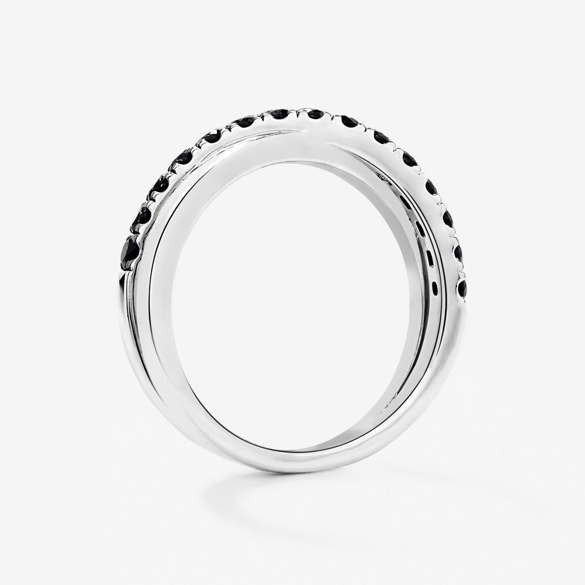 Anillo cruzado de plata 925 con 15 espinelas negras en talla brillante - SUAREZ - Blanco / Negro Blanco / Negro-5