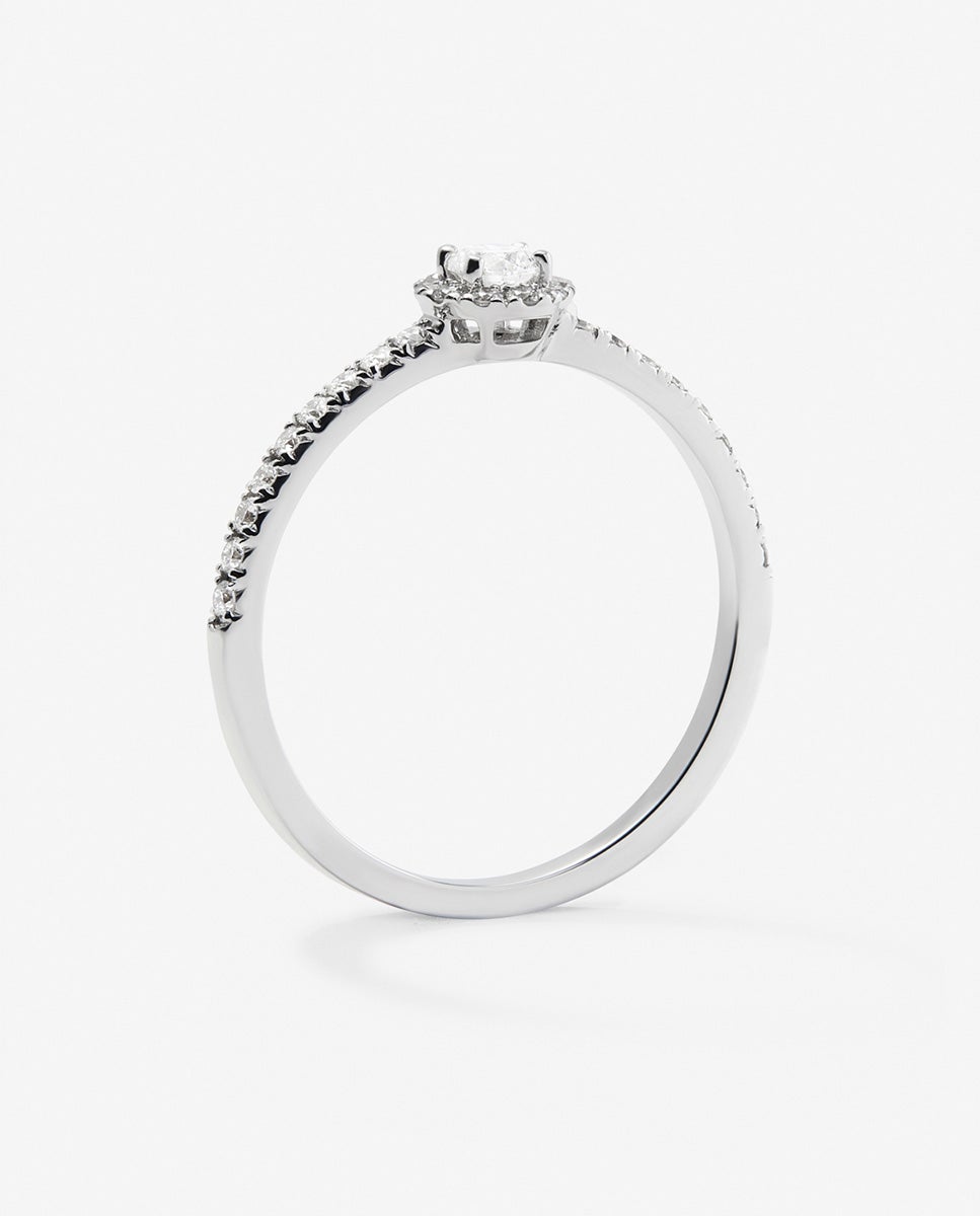 Anillo de oro de 18k con diamante central en talla brillante de 0,1 cts y 28 diamantes en talla brillante con un total de 0,2 cts - SUAREZ - Blanco Blanco-5