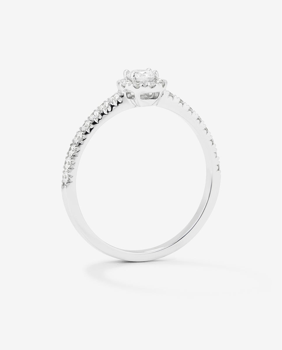 Imagen 5 de Anillo solitario de compromiso de oro blanco de 18k con orla de diamantes - SUAREZ - Blanco Blanco