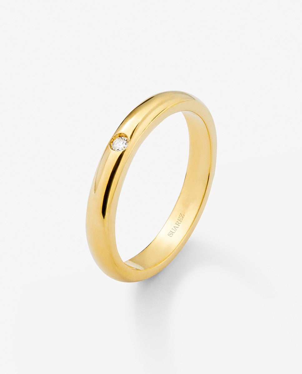 Imagen 0 de Anillo de oro amarillo de 18k con diamante en talla brillante de 0,03 cts Blanco