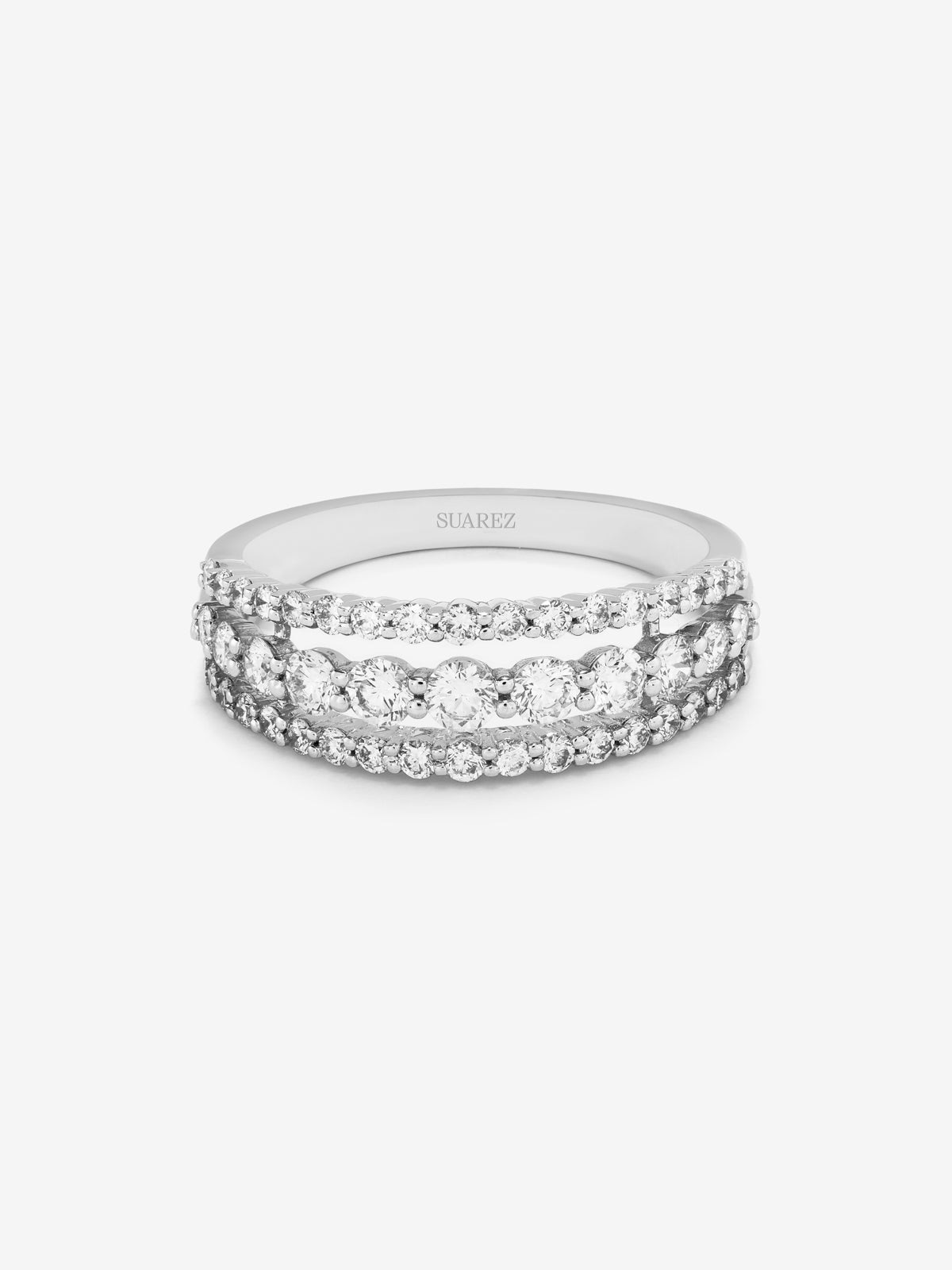 Anillo triple de oro de 18k con 45 diamantes en talla brillante con un total de 0,93 cts - SUAREZ - Blanco Blanco-3