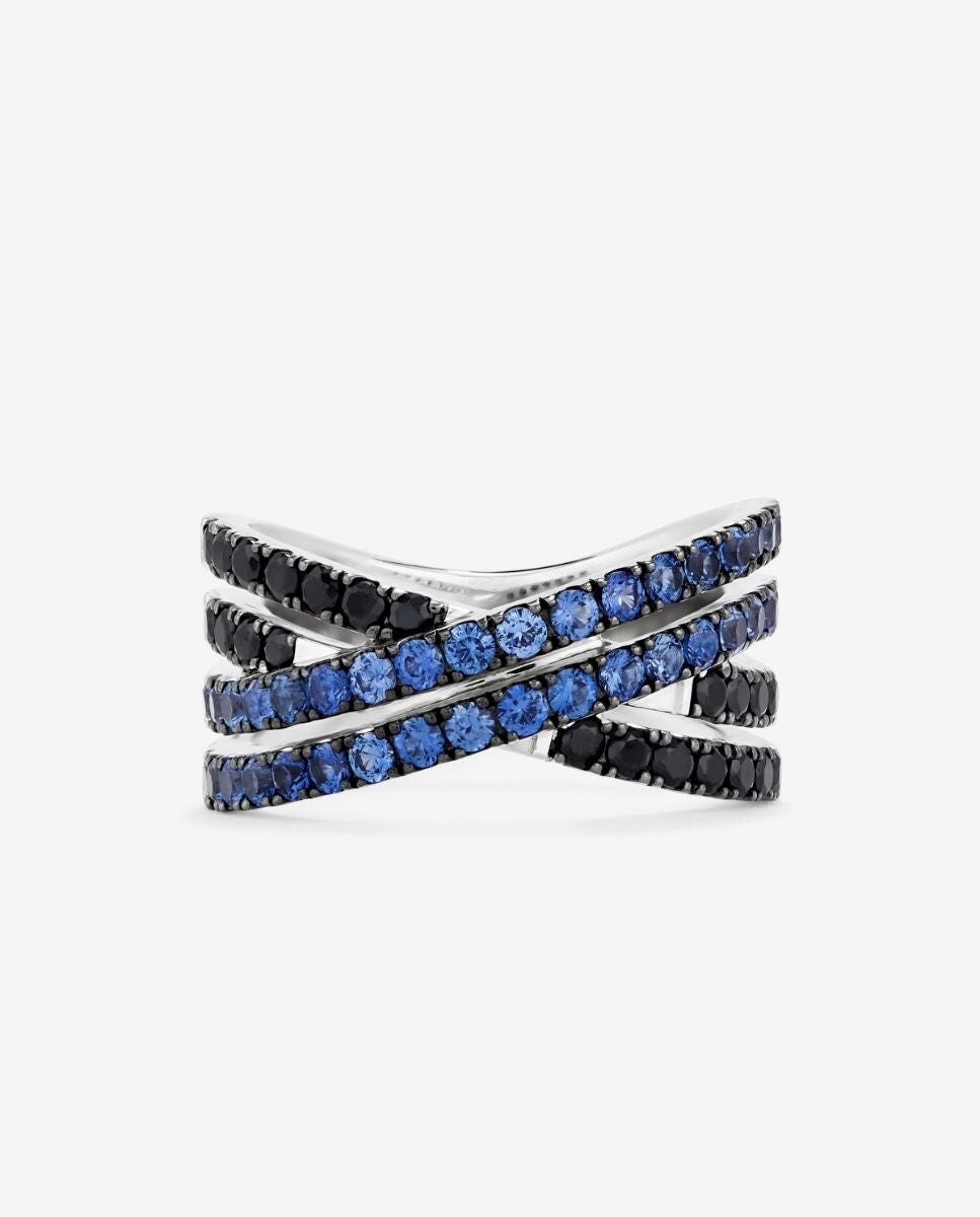 Imagen 3 de Anillo ancho cruzado doble de plata 925 con espinelas y zafiros - SUAREZ - Azul Azul