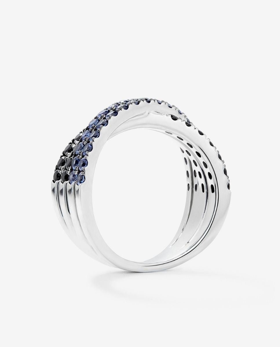 Imagen 5 de Anillo ancho cruzado doble de plata 925 con espinelas y zafiros - SUAREZ - Azul Azul