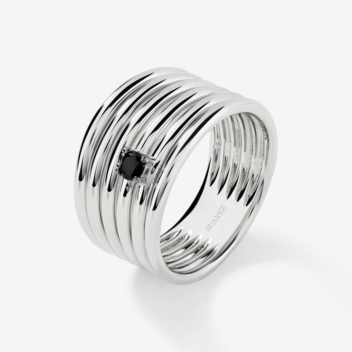 Imagen 0 de Anillo multibrazo de plata 925 con espinela negra en talla brillante Blanco / Negro