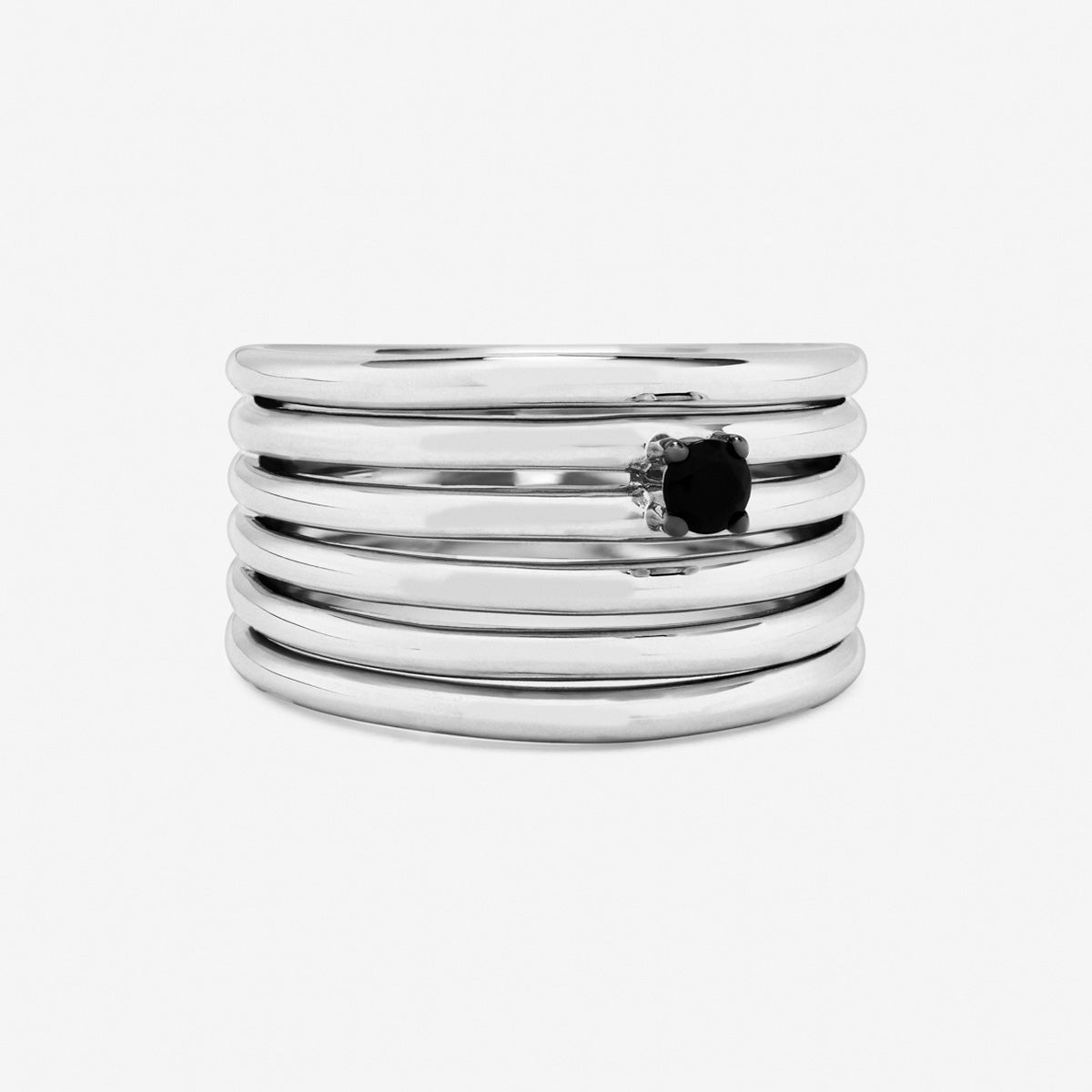 Anillo multibrazo de plata 925 con espinela negra en talla brillante - SUAREZ - Blanco / Negro Blanco / Negro-3