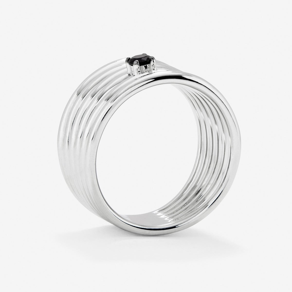 Anillo multibrazo de plata 925 con espinela negra en talla brillante - SUAREZ - Blanco / Negro Blanco / Negro-5