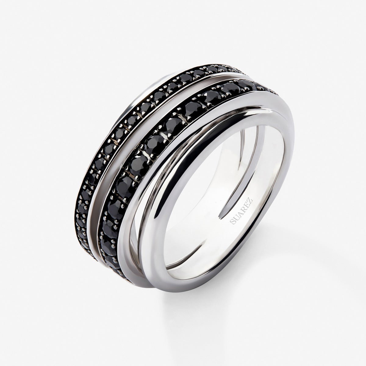 Imagen 0 de Anillo de plata 925 con pavé de espinelas negras Blanco / Negro