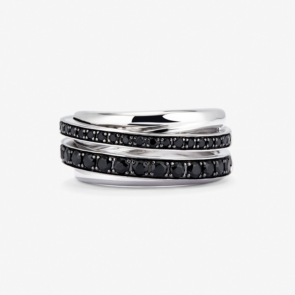 Anillo de plata 925 con pavé de espinelas negras - SUAREZ - Blanco / Negro Blanco / Negro-3